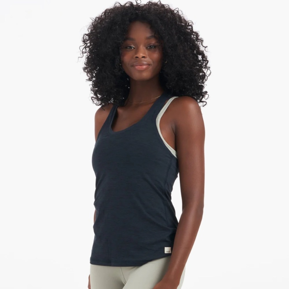 Vuori Lux performance Racerback Tank Top in Ink Heather